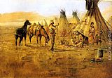 Charles Marion Russell Famous Paintings - Cowboy Bargaining for an Indian Girl